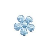 Applicatie bloem licht blauw met witte stippen satijn klein 20 mm (ca. 25 stuks)