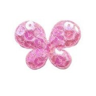 Applicatie vlinder met pailletten roze 35 x 25 mm (10 stuks)