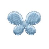 Applicatie vlinder licht blauw satijn effen middel 35 x 25 mm (ca. 25 stuks)