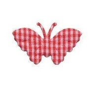 Applicatie geruite vlinder rood-wit middel 40 x 25 mm (ca. 25 stuks)