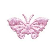 Applicatie vlinder roze met witte stippen satijn middel 40 x 25 mm (ca. 25 stuks)