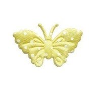 Applicatie vlinder geel met witte stippen satijn middel 40 x 25 mm (ca. 25 stuks)