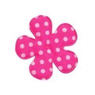 Applicatie bloem knal roze met witte stip katoen middel 35 mm (ca. 25 stuks)