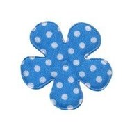 Applicatie bloem blauw met witte stip katoen middel 35 mm (ca. 25 stuks)