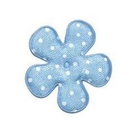 Applicatie bloem blauw met witte stip satijn middel 35 mm (ca. 25 stuks)