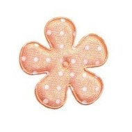 Applicatie bloem oranje/zalm met witte stip satijn middel 35 mm (ca. 25 stuks)