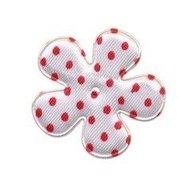 Applicatie bloem wit met rode stip satijn middel 35 mm (ca. 25 stuks)