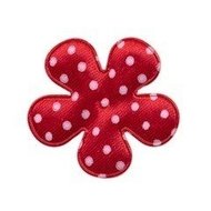 Applicatie bloem rood met witte stip satijn middel 35 mm (ca. 25 stuks)