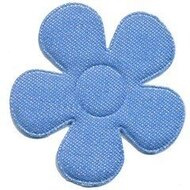 Applicatie bloem denim licht blauw groot 45 mm (ca. 25 stuks)