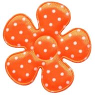 Applicatie bloem NEON oranje met witte stippen satijn groot 45 mm (25 stuks)