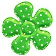 Applicatie bloem NEON groen met witte stippen satijn groot 45 mm (25 stuks)
