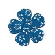 Applicatie bloem satijn petrol met zilveren bloemetje middel 35 mm (ca. 25 stuks)