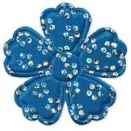 Applicatie bloem satijn blauw met zilveren bloemetje groot 45 mm (ca. 25 stuks)