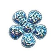 Applicatie glitter bloem licht blauw middel 35 mm (ca. 25 stuks)