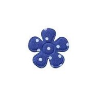 Applicatie bloem kobalt blauw met witte stippen satijn klein 20 mm (ca. 25 stuks)