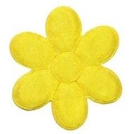 Applicatie bloem geel satijn effen groot 45 mm (ca. 25 stuks)