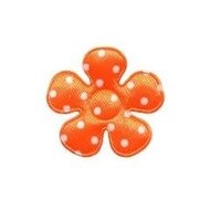 Applicatie bloem NEON oranje met witte stippen satijn klein 27 mm (ca. 25 stuks)