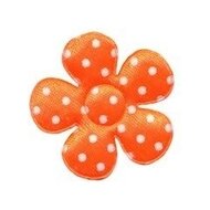 Applicatie bloem NEON oranje met witte stippen satijn middel 35 mm (ca. 25 stuks)