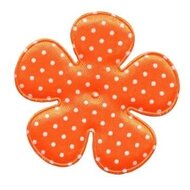 Applicatie bloem NEON oranje met witte stippen satijn EXTRA GROOT 65 mm (ca. 25 stuks)