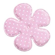 Applicatie bloem roze met witte stippen satijn EXTRA GROOT 65 mm (ca. 25 stuks)