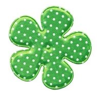 Applicatie bloem NEON groen met witte stippen satijn EXTRA GROOT 65 mm (ca. 25 stuks)