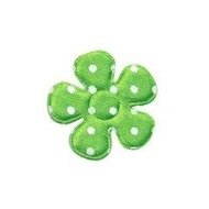 Applicatie bloem NEON groen met witte stippen satijn klein 27 mm (ca. 25 stuks)