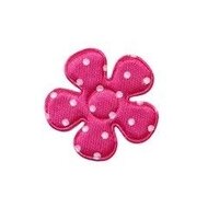 Applicatie bloem fuchsia met witte stippen satijn klein 27 mm (ca. 25 stuks)