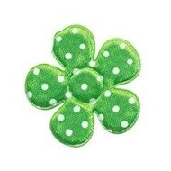 Applicatie bloem NEON groen met witte stippen satijn middel 35 mm (ca. 25 stuks)