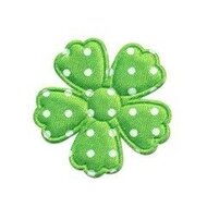 Applicatie bloem klaverblaadje NEON groen met witte stippen satijn middel 35 mm (ca. 25 stuks)