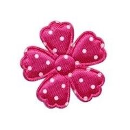 Applicatie bloem klaverblaadje fuchsia met witte stippen satijn middel 35 mm (ca. 25 stuks)