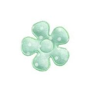 Applicatie bloem groen met witte stippen satijn klein 27 mm (ca. 25 stuks)