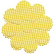 Applicatie geruite bloem geel-wit EXTRA GROOT 75 mm (ca. 25 stuks)