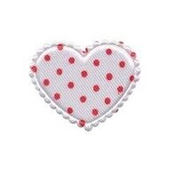 Applicatie hart wit met rode stippen satijn middel 35 x 30 mm (ca. 25 stuks)