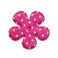 Applicatie bloem fuchsia met witte stip satijn middel 35 mm (ca. 25 stuks)