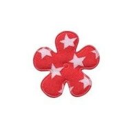 Applicatie bloem rood met witte sterren katoen klein 25 mm (ca. 25 stuks)