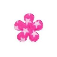 Applicatie bloem knal roze met witte sterren katoen klein 25 mm (ca. 25 stuks)
