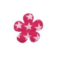 Applicatie bloem fuchsia met witte sterren katoen klein 25 mm (ca. 25 stuks)