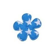 Applicatie bloem blauw met witte sterren katoen klein 25 mm (ca. 25 stuks)