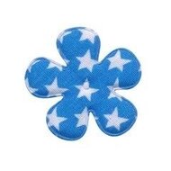 Applicatie bloem blauw met witte sterren katoen middel 35 mm (ca. 25 stuks)