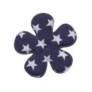 Applicatie bloem donker blauw met witte sterren katoen middel 35 mm (ca. 25 stuks)