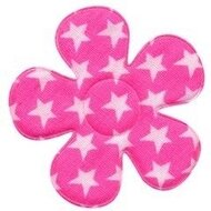Applicatie bloem knal roze met witte sterren katoen groot 45 mm (ca. 25 stuks)