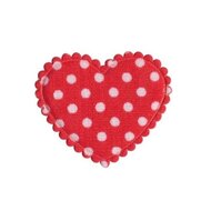 Applicatie hart rood met witte stippen katoen middel 35 x 30 mm (ca. 25 stuks)