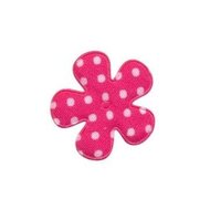 Applicatie bloem fuchsia met witte stippen katoen klein 25 mm (ca. 25 stuks)