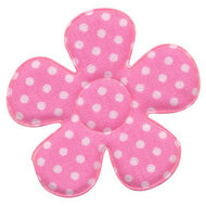 Applicatie bloem zacht roze met witte stippen katoen groot 45 mm (ca. 25 stuks)
