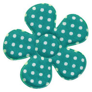 Applicatie bloem zeegroen met witte stippen katoen groot 45 mm (ca. 25 stuks)