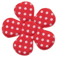 Applicatie bloem rood met witte stippen katoen groot 45 mm (ca. 25 stuks)