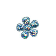 Applicatie glitter bloem licht blauw klein 20 mm (ca. 100 stuks)