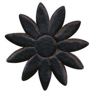 Applicatie bloem zwart met puntige blaadjes effen satijn groot 48 mm (ca. 25 stuks)