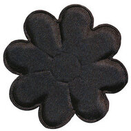 Applicatie bloem zwart satijn effen groot 50 mm (25 stuks)