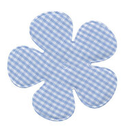 Applicatie geruite bloem blauw-wit EXTRA GROOT 65 mm (ca. 25 stuks)